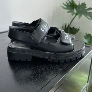 Celine | Shoes | Celine Leo Scratch Sandal In Calfskin Black